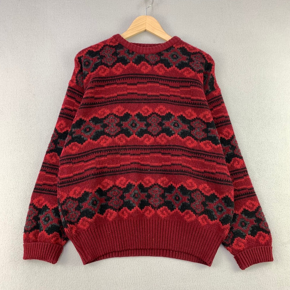 Vintage Wool Knit Sweater Mens Small Red Fair Isle Maglificio Florence Italy 70s